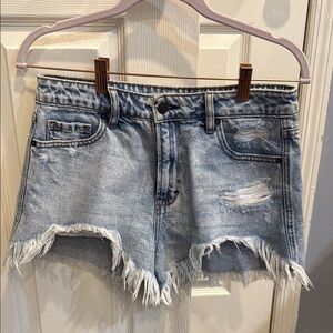 Blue Jean Shorts with Distressed Frayed Hem